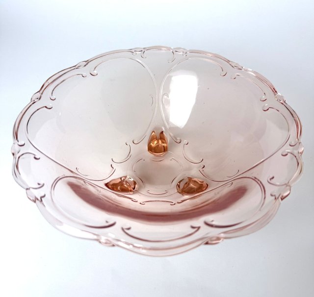 Szkło Rozalinowe Walther Belvedere Różowa Misa na 3 Nóżkach Art Deco Vintage