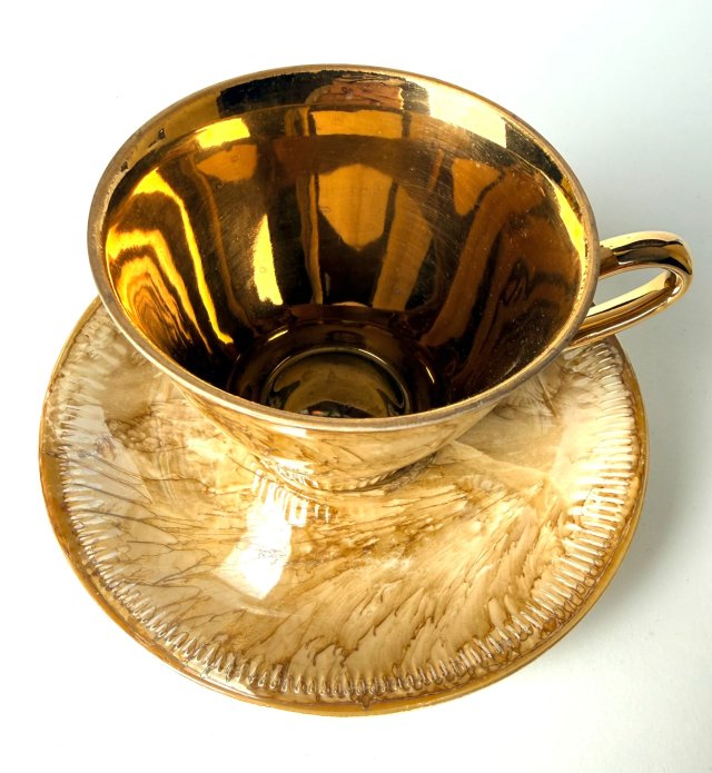 Filiżanka Marmurek Włocławek złote wnętrze Polski design Vintage PRL New Look (3/5)