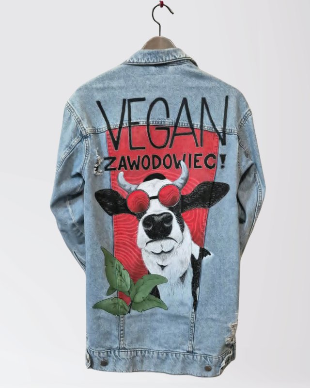 Kurtka Jeansowa - VEGAN ZAWODOWIEC (custom - ręcznie malowana)