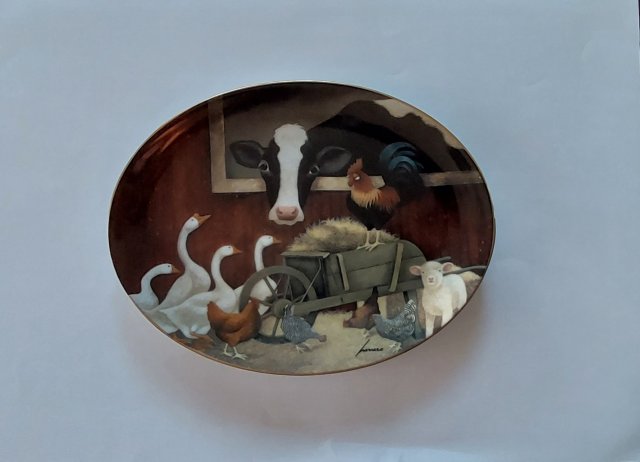 Vintage 90s porcelanowy talerz Lowell Herrero zwierzęta  wiejski styl sielski