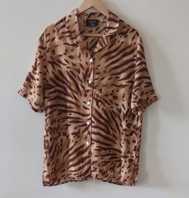 Vintage 90s koszula z krótkim rękawem  animal print 42 wiskoza 100%
