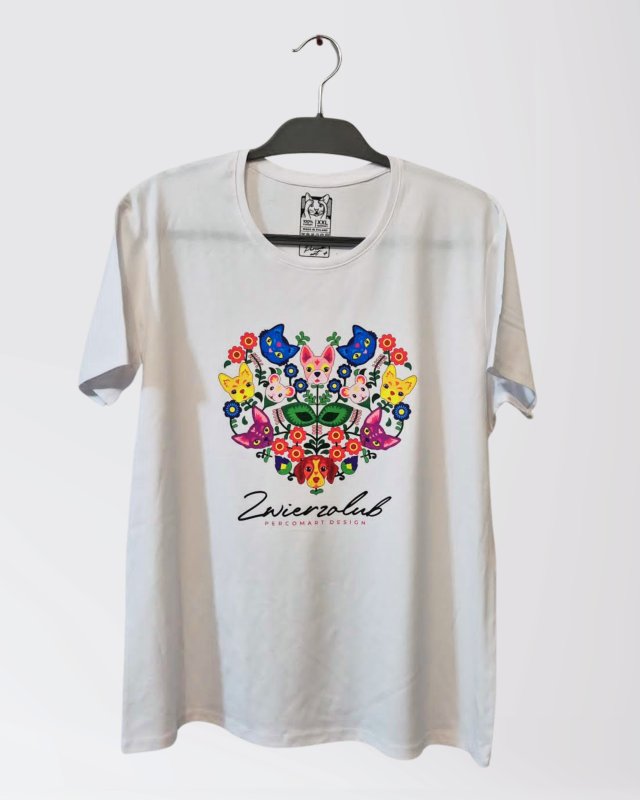T-shirt damski - Zwierzolub - pieski kotki - wzór folkowy - XXL