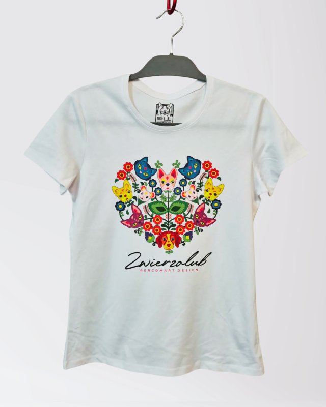 T-shirt damski - Zwierzolub - pieski kotki - wzór folkowy - S