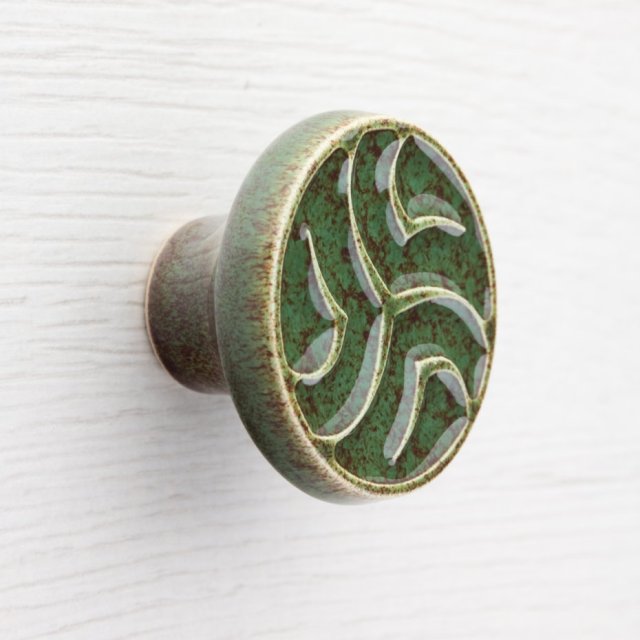 Ceramiczna gałka do mebli zielono-brązowa, wz.18