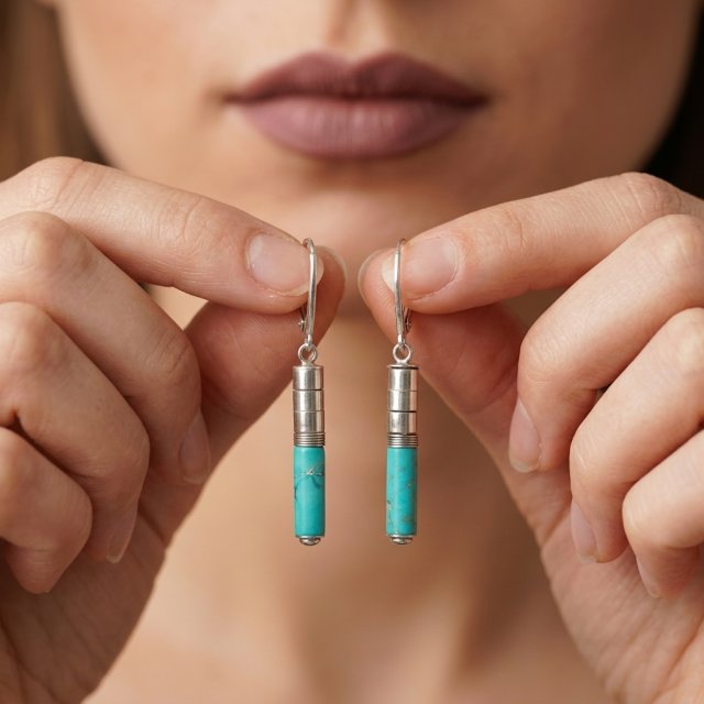 Srebrne kolczyki 925 z naturalnym turkusem – minimalistyczna elegancja z kolorem