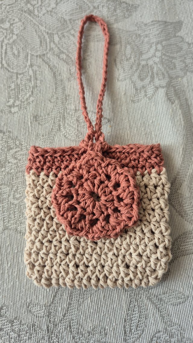 Ręcznie robiona mini torebka / etui z bawełny – Krem & Brudny Róż