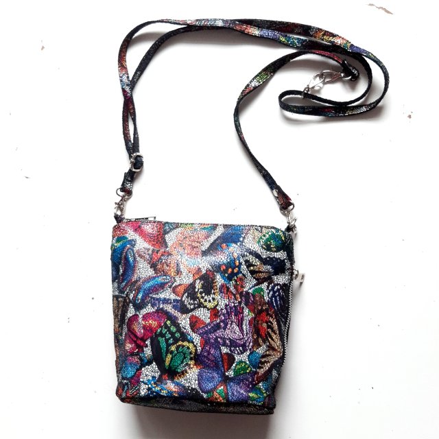 Kolorowa Torebka Skóra Leather Listonoszka Crossbody Motyle Kwiaty