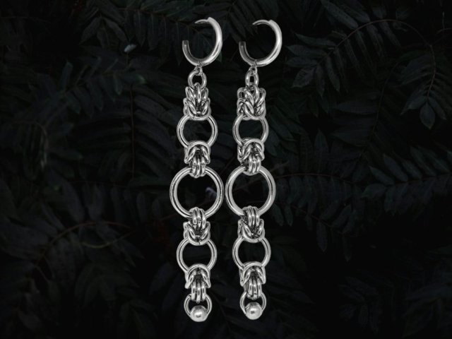 Długie Kolczyki Chainmaille z Kółkami Stal Chirurgiczna Gothic Fantasy