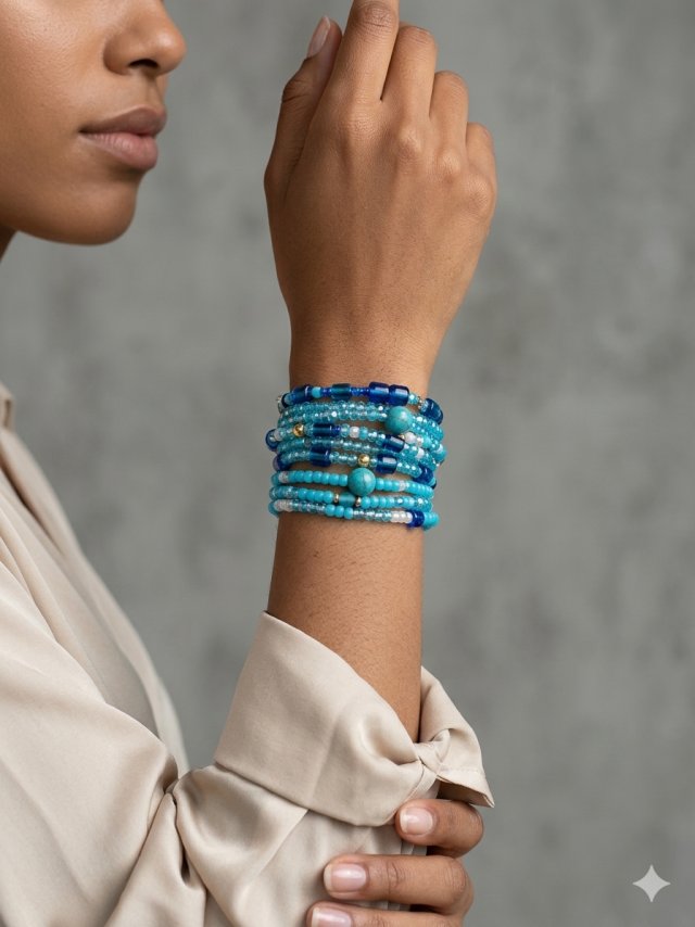 Ekskluzywny Zestaw Bransoletek Beaded w Odcieniach Oceanu - Howlit, Hematyt i Szkło