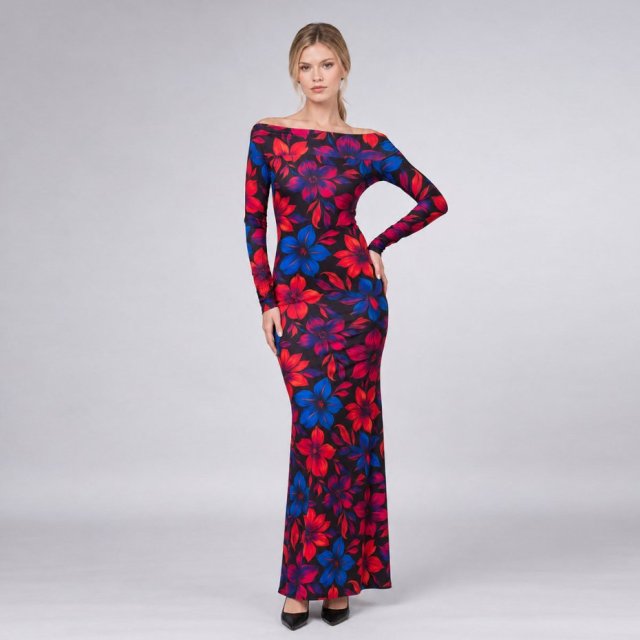 Sukienka z odsłoniętymi ramionami - Julia Maxi Flower Power