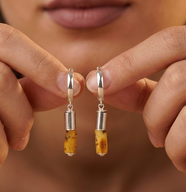 Kolczyki z bursztynem naturalnym srebro 925 minimalistyczne handmade