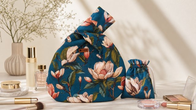 Kosmetyczka typu knot bag w stylu japońskim zestaw na prezent