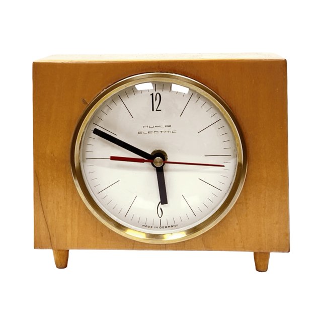 Zegar kominkowy vintage Ruhla Electric lata 70. drewno design mid-century