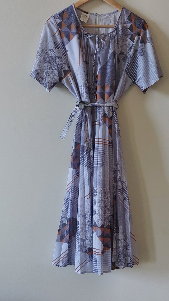 Vintage 70s/ 80s sukienka midi plisowana geometryczny wzór M