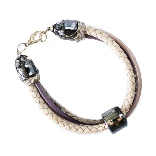 BOHO - BRANSOLETKA Z RZEMIENI I CERAMIKI