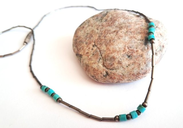 INDIAŃSKI CHOKER - SREBRO I TURKUSY