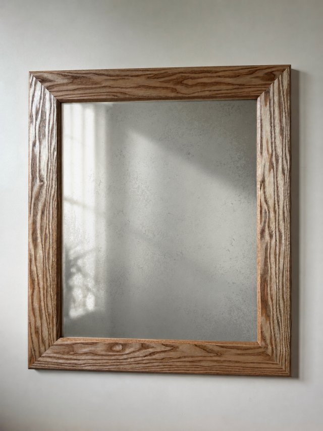 Lustro w drewnianej ramie jesionowej w stylu rustykalnym, naturalnym- elegancja i prostota.