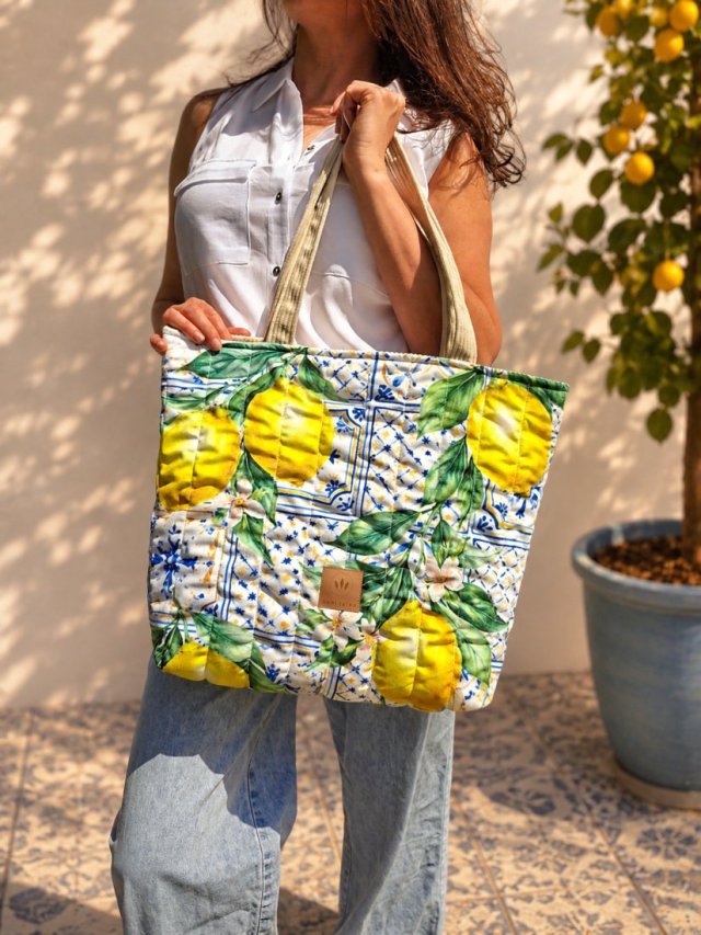 Pikowana duża torba shopper Cytryny