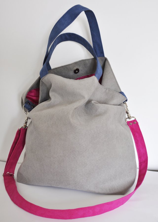 Torba hobo XXL - szarość, kobalt, fuksja (na zamek)