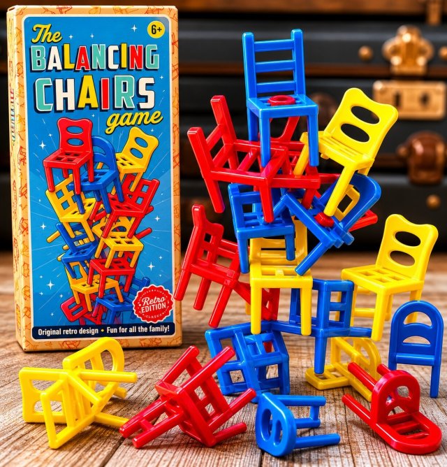 Gra zręcznościowa Balancing Chairs Retro – wieża równowagi