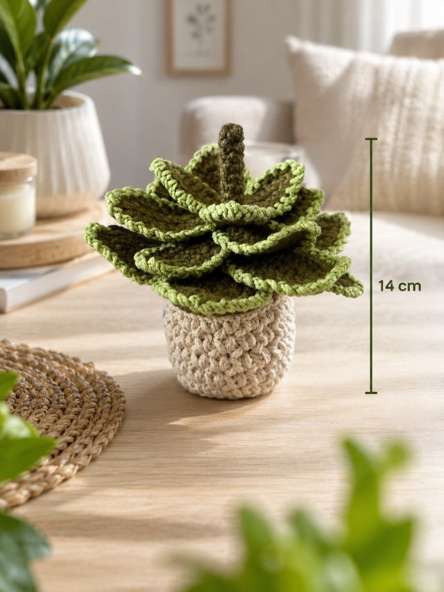 Szydełkowy sukulent w doniczce - 14 cm