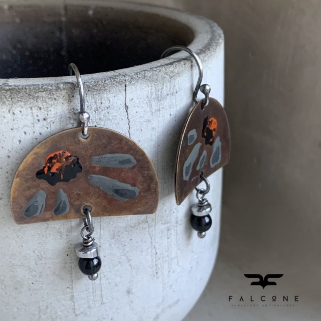 Kolczyki Gray Flowers & Onyx