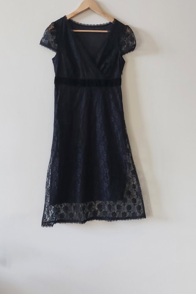 Vintage  y2k czarna sukienka koronkowa  midi 34/36