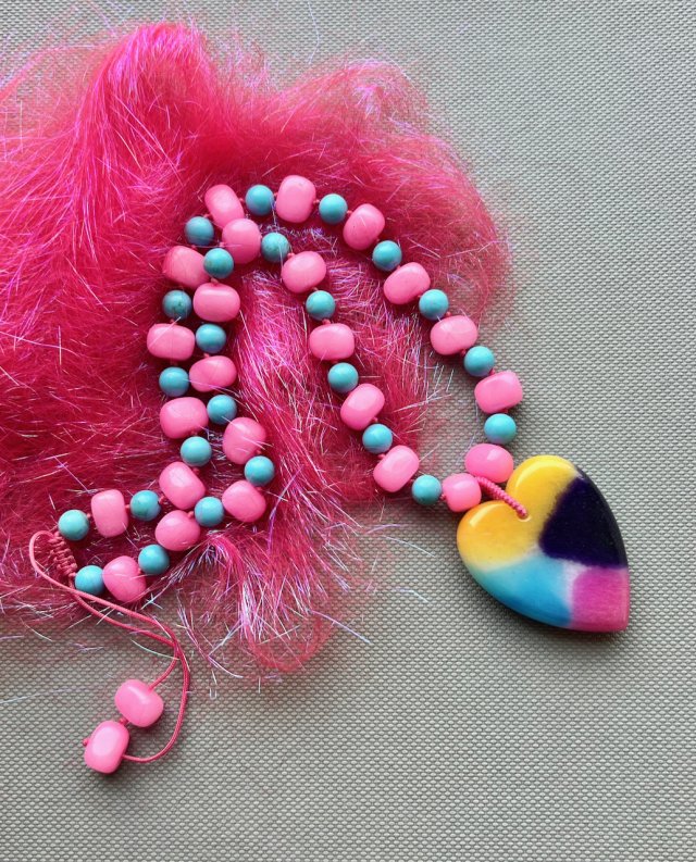 Very Unique ❤ Pop-Art Necklace - Multi Colored Natural Quartz & Turquoise ❤ Magia natury