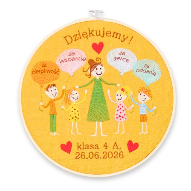 Podziękowania dla nauczyciela,  indywidualna dedykacja, haft w tamborku