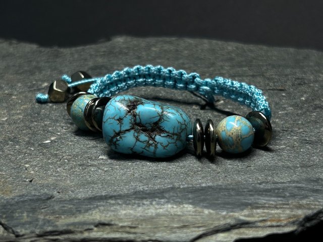Ręcznie Pleciona Bransoletka "Morski Amulet" – Turkus, Jaspis i Hematyt