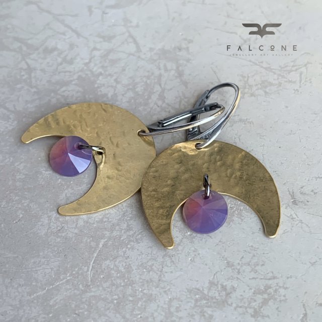 Kolczyki z mosiądzu z kryształami Swarovskiego Violet Moonlight