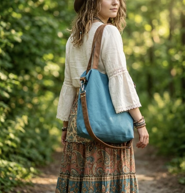 Torba hobo XXL - turkus, koniak