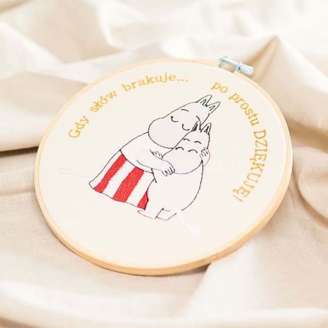 Mamusia i Muminek - podziękowania, ecru - haft w tamborki 20 cm