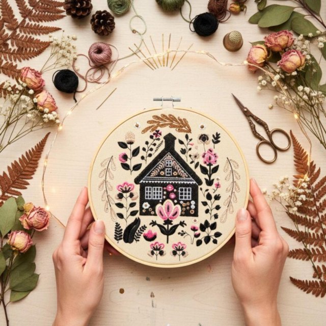 Sielska chata - haft w tamborku 20 cm