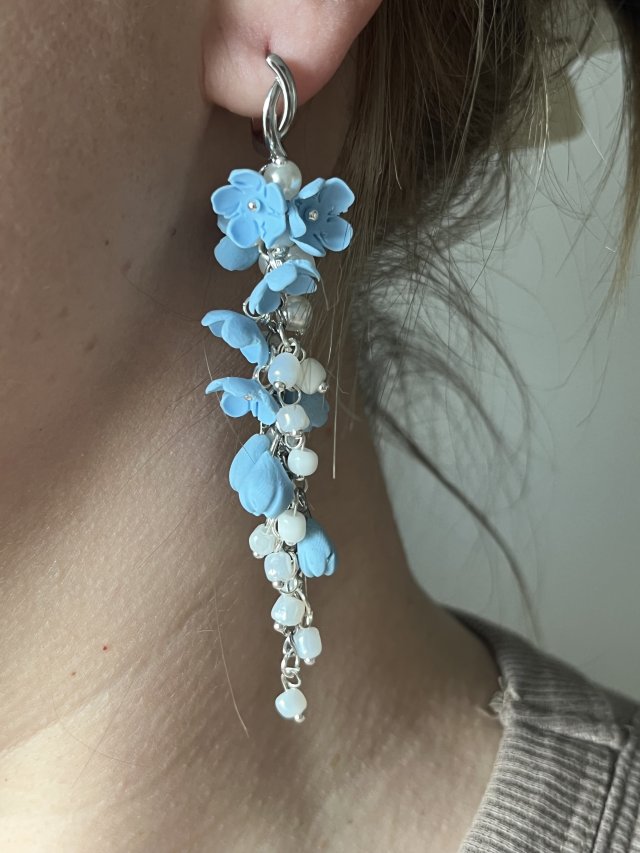 Kolczyki Niezapominajka kiść handmade polimerowa glina
