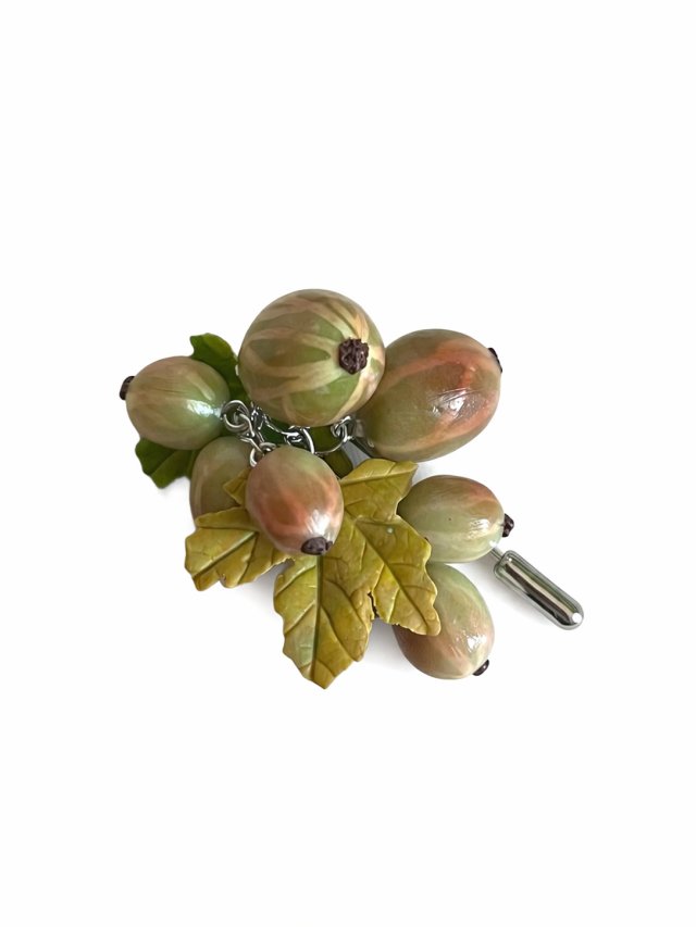 Broszka owocowa agrest 3d polimerowa glina handmade