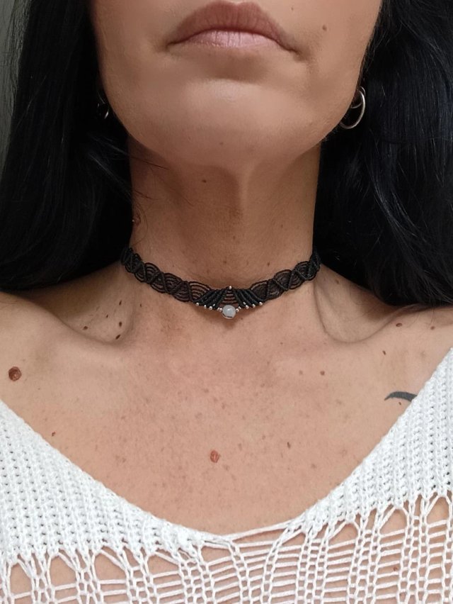 Choker dark boho - kwarc z tumalinem