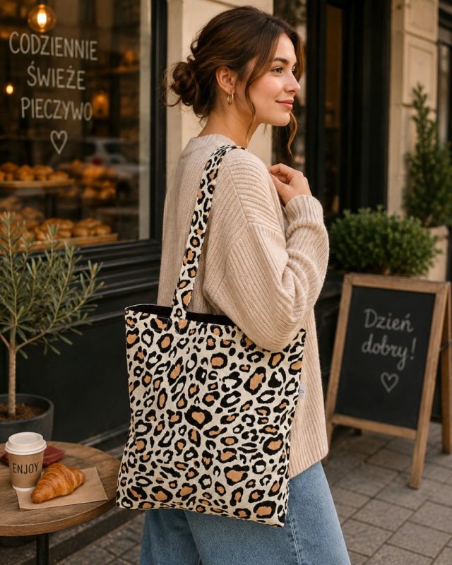 Torba na zakupy shopperka ekologiczna torba zakupowa na ramię bawełniana torba panterka