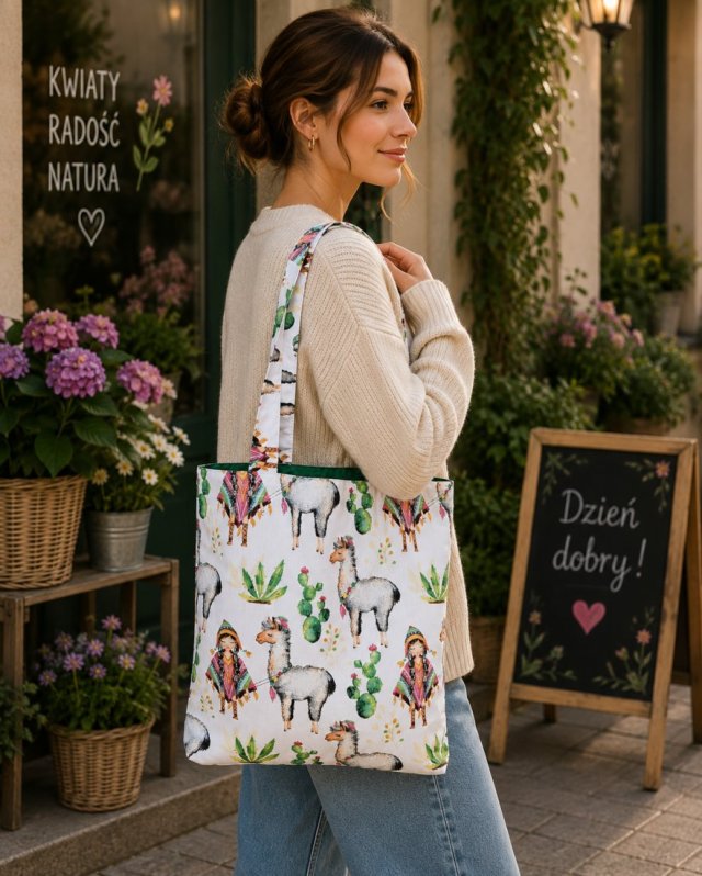 Torba na zakupy shopperka ekologiczna torba zakupowa na ramię bawełniana torba lama alpaki