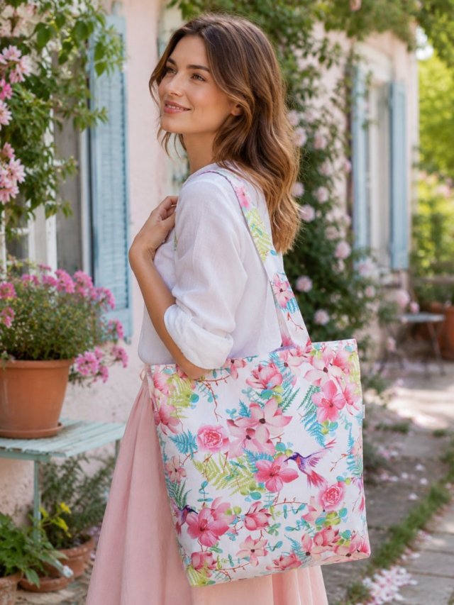Torba na zakupy kolibry shopperka ekologiczna torba zakupowa na ramię bawełniana torba koliber