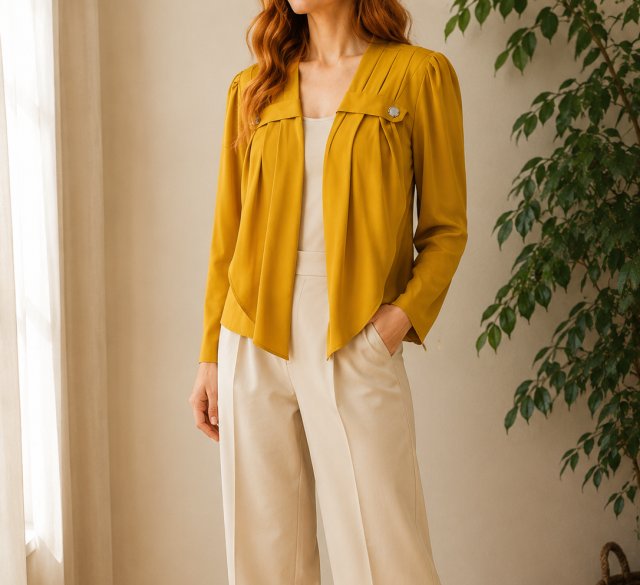 Żakiet Vintage Musztardowy Asymetryczny Retro 90s M/L narzutka Avant Garde