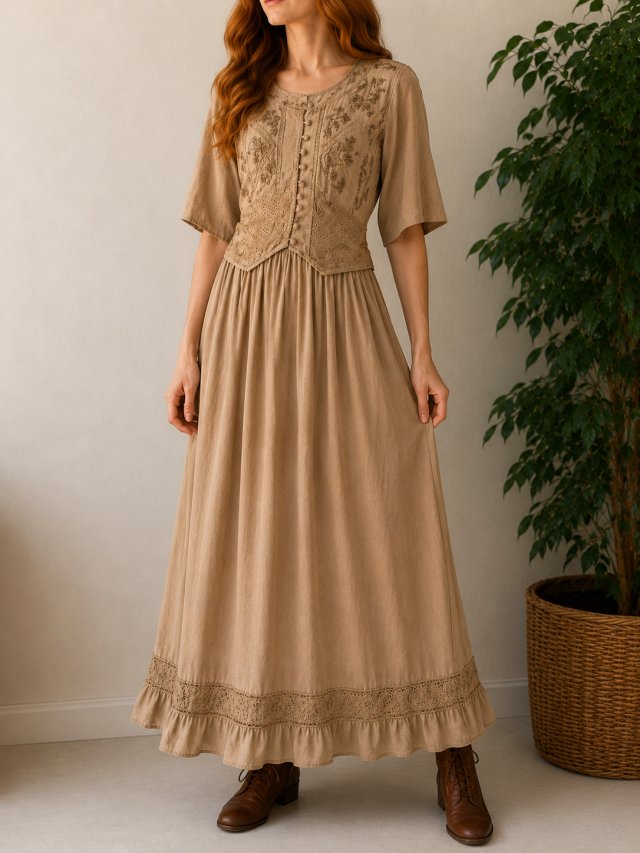 Suknia Sukienka z kamizelką haftowana Cottage długa maxi nowa Cosplay Larp