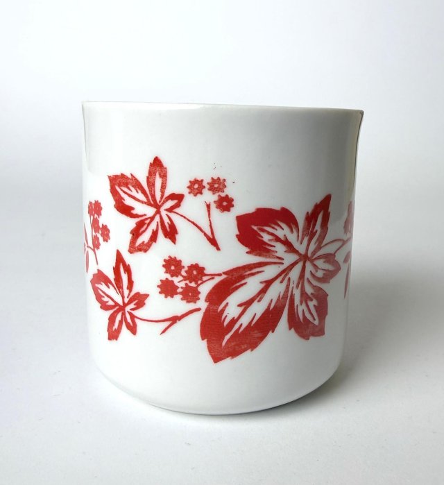 Porcelanowy kubek PRL barowy z motywem roślinnym Polska lata 70 XX wieku
