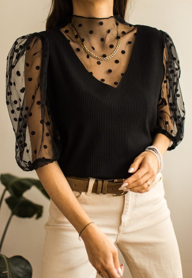 Czarna bluzka ciekawa L/XL