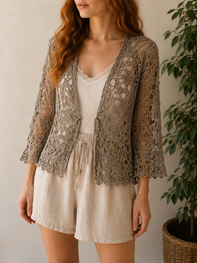 Vintage y2k crotchet bolero Boho ażurowa Narzutka bolerko Coquette