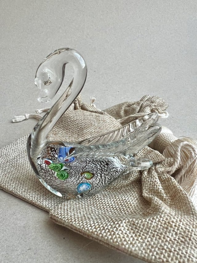 Vintage Murano Millefiori Glass Swan ❤ Szkło barwione w masie