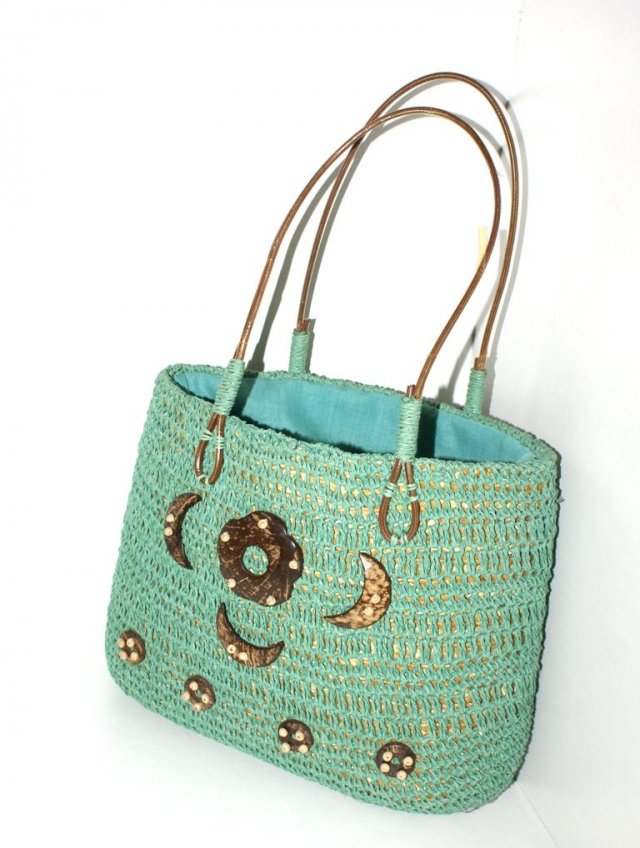 Seledynowa Vintage Torebka boho koszyk hippie lato