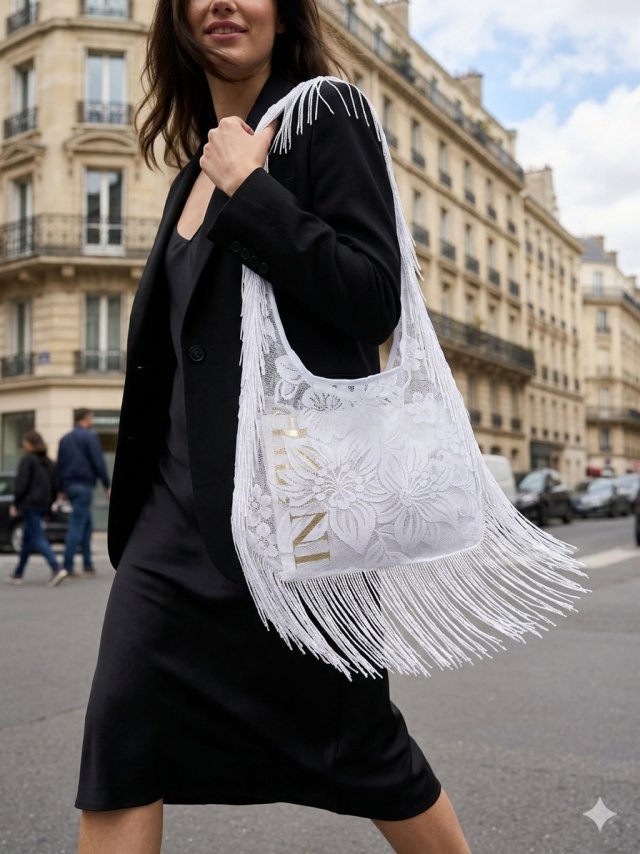 Lace Bag z frędzlami w kwiaty