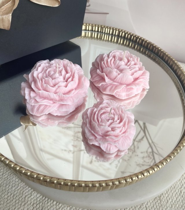 Zestaw prezentowy świece ekologiczne sojowe dekoracyjne "Peony Queen" różowe- pudełko prezentowe