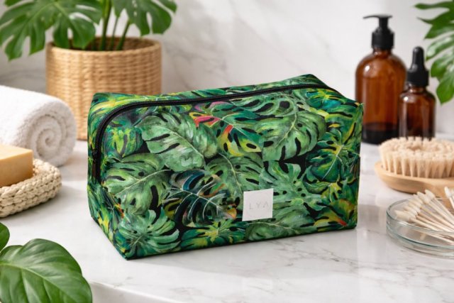 Kosmetyczka damska duża kosmetyczka podróżna wodoodporna saszetka etui organizer liście monstera
